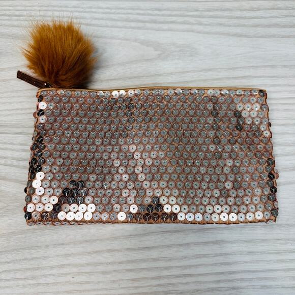 MAC POM Rose Gold Metallic Bling Sequin Clutch Pouch Cosmetic Make Up Wallet - Picture 5 of 5